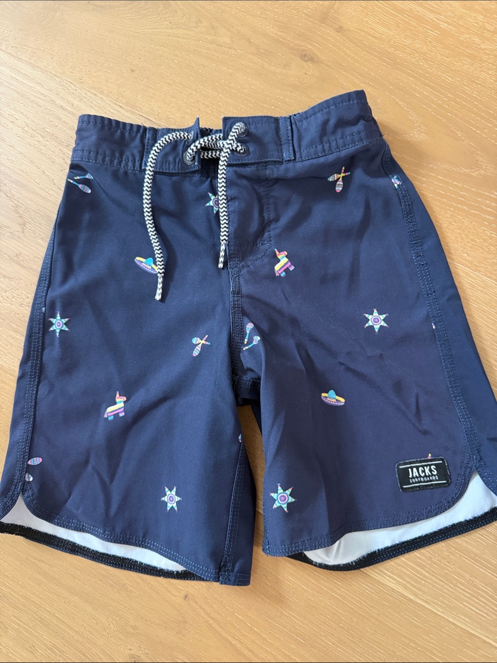 JACKS Navy Kids Swim Shorts with Fiesta Motif